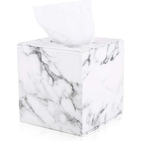Marble Tissue Box Holder - Leather Cube Square Tissue Box Cover for Household and Office Use