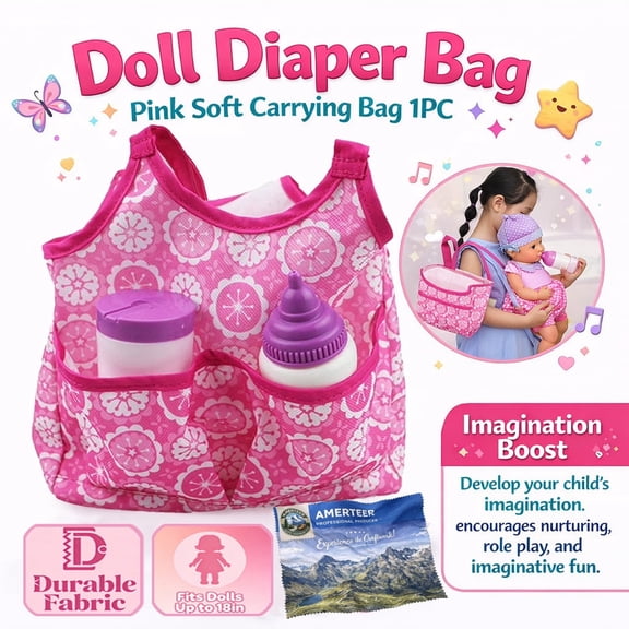 AMERTEER Doll Diaper Bag, Pink Soft Carrying Bag 1PC