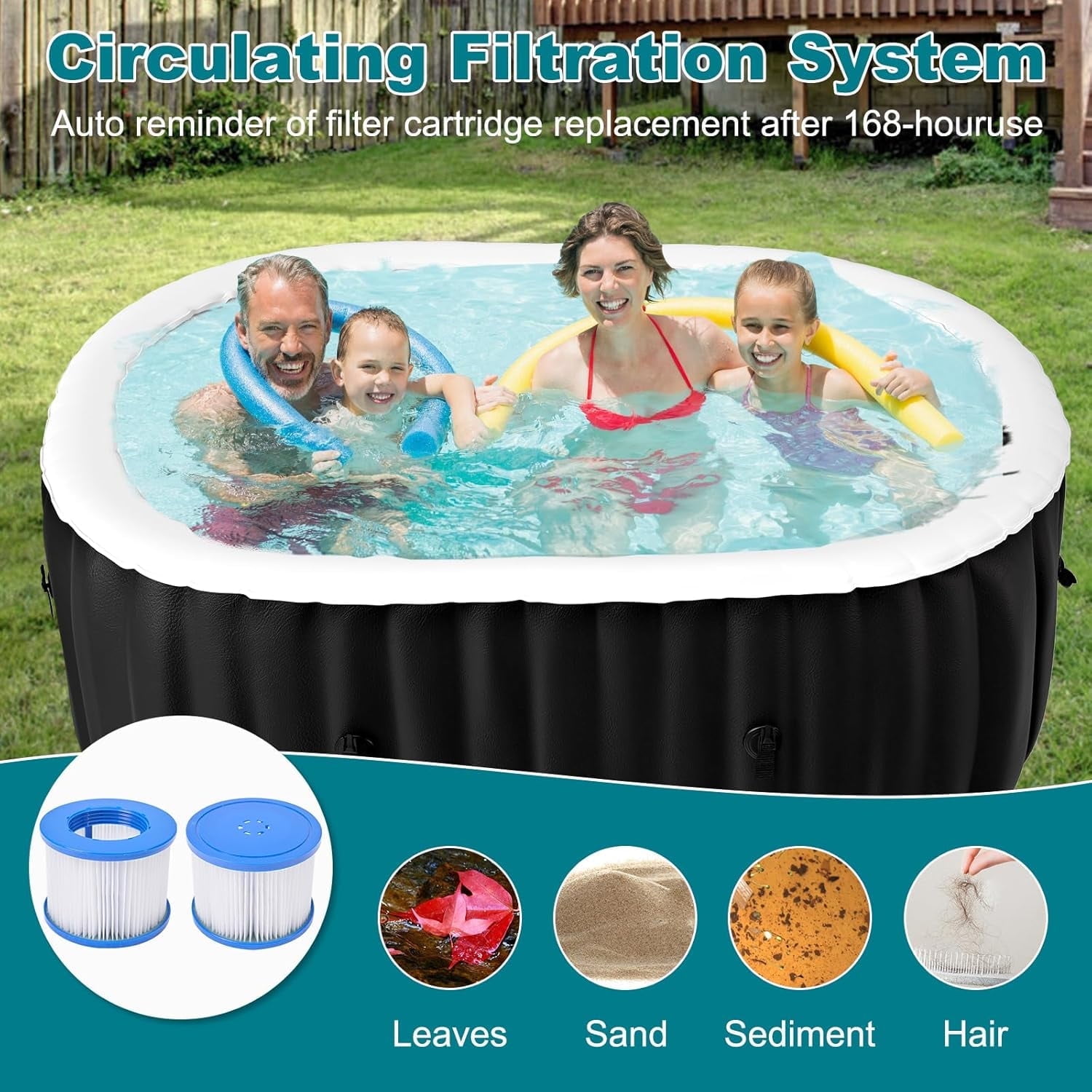 Lilypelle Inflatable Hot Tub, 72” X 47” X 25” Portable Blow Up Hot Tub for 2 Adults, Outdoor Spa with 110 Bubble Jets and Built in Heater Pump, Filter