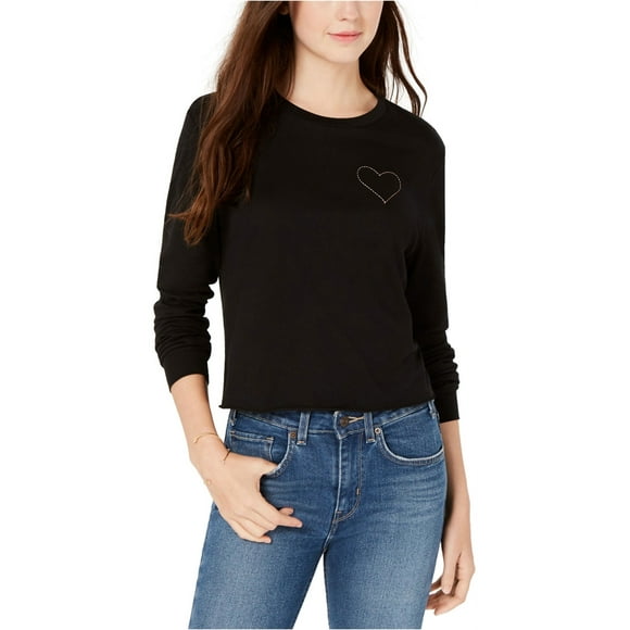 Carbon Copy Womens Heart Embellished T-Shirt, Black, Small