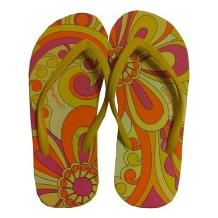 Clinique Summer Yellow and Orange Paisley Print Flip Flops Size S Small - Walmart.com