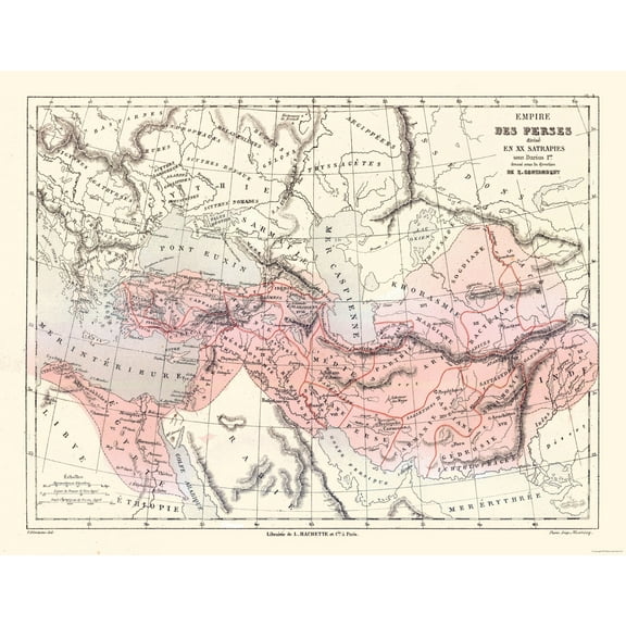 Historic Map - Persian Empire - Cortambert 1880 - Vintage Wall Art