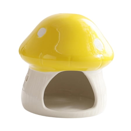 EHJRE Ceramic Hamster House Guinea Pig Hideout Sturdy Cute Mushroom Shaped Hamster Hide Bed for Hedgehog Rats Chipmunk Accessories Yellow