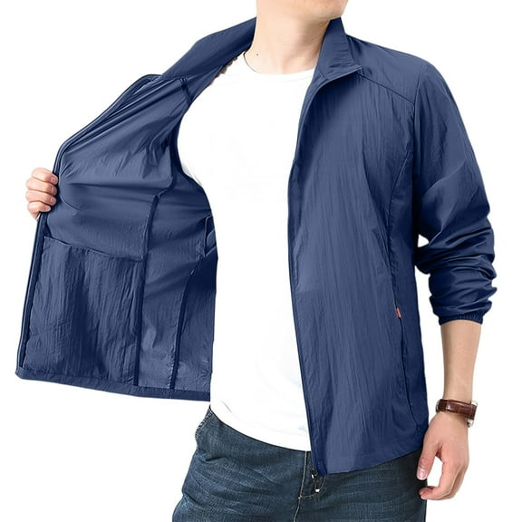 Nestiefly Men's Rain Jacket Lightweight Waterproof Raincoat Travel Hiking Golf Windbreaker Dark Blue L