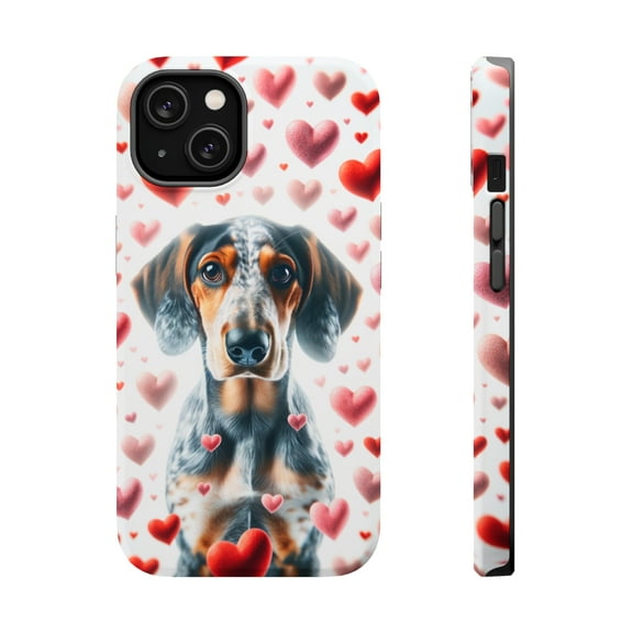 DistinctInk Tough Case for Apple iPhone 13 (6.1" Screen), Compatible with MagSafe Charging - Valentine's Day Bluetick Coonhound