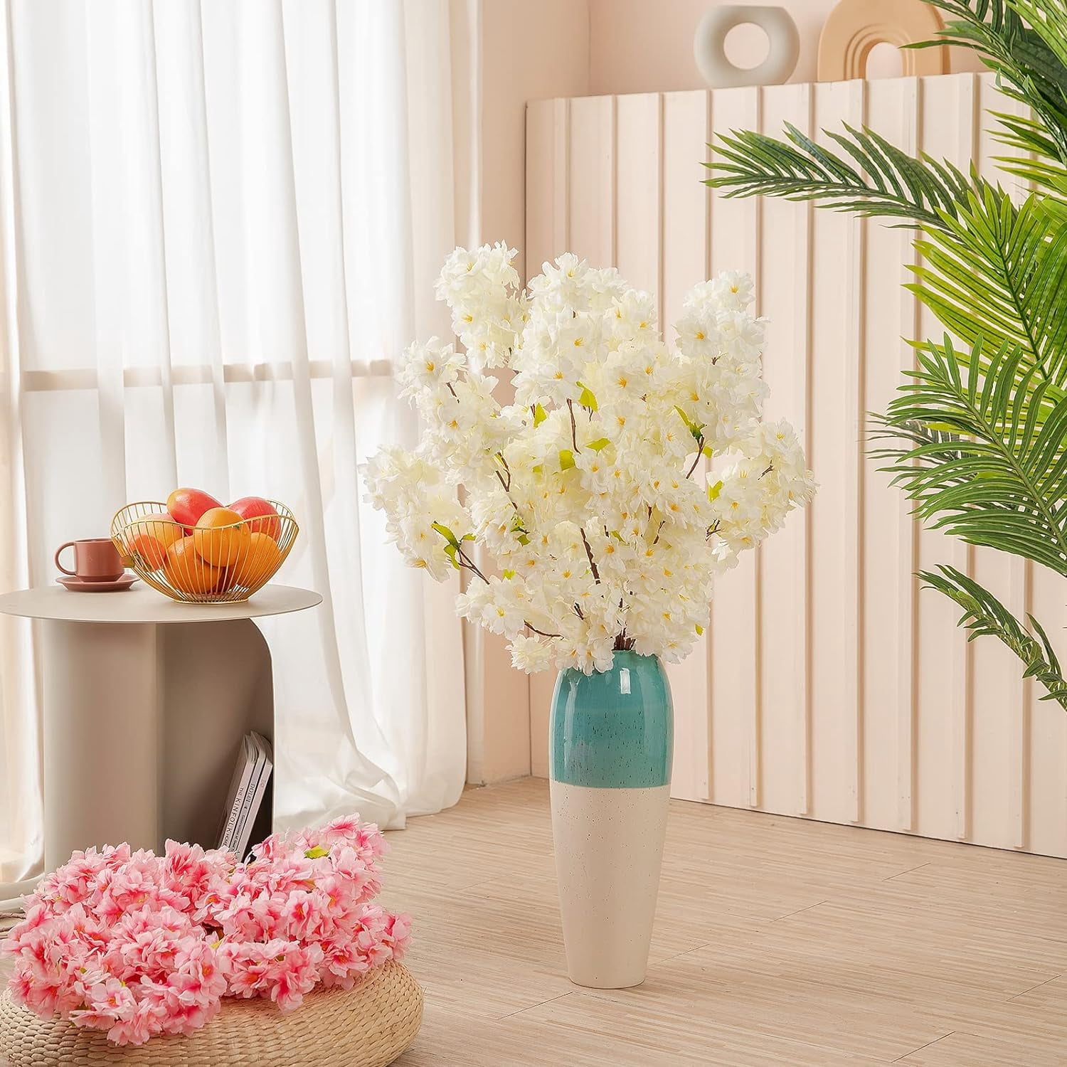 Artificial Flowers Cherry Blossom Branches 42 Inch Fake Silk Cherry Blossom Flowers Arrangements for Wedding Party Home Decoration (Dark Pink,3Pack)