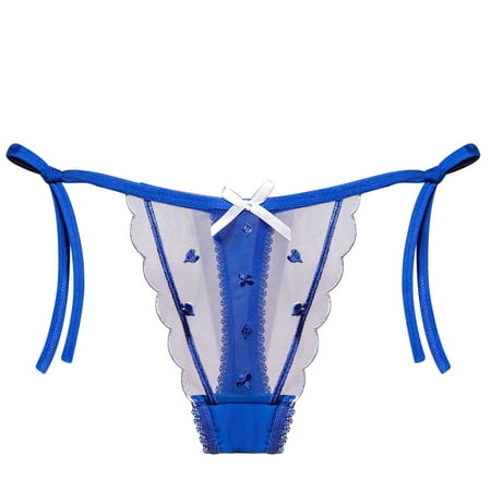 

WZHKSN Female Lace Panties Blue Perspective Thongs 1-Pack