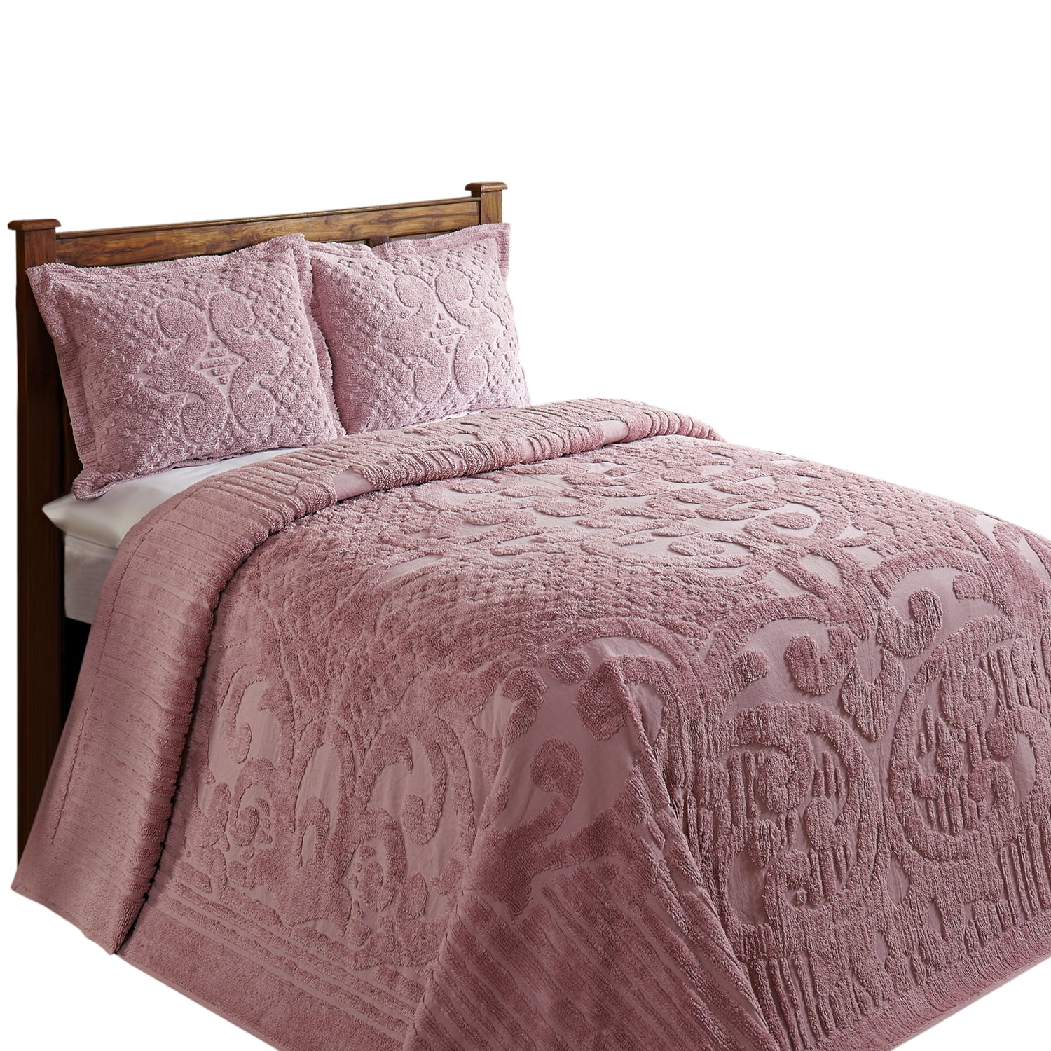 Better Trends 2 Piece Chenille Bedspread Set for Twin Bedspread 100% Cotton Lightweight Bedspread for all Season Ashton Collection (Pink)