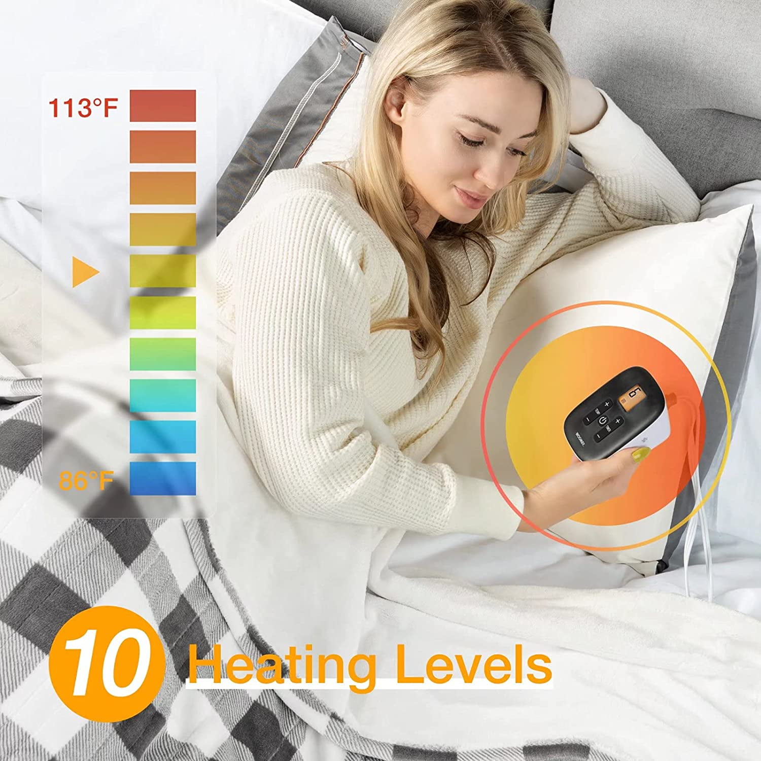 Queen Size 84 x 90 Electric Heated Throw Blanket Dual Controllers 10 Heat Levels 0.5 12H Auto Off Fast Heating Over Heat Protect Machine