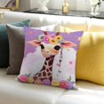 thumbnail image 3 of ZFLMY Giraffe Flower Crown Rainbow Throw Pillow Cover for Home Sofa Couch Linen 100% - Set of 1 Pillowcase 24x24in, 3 of 5