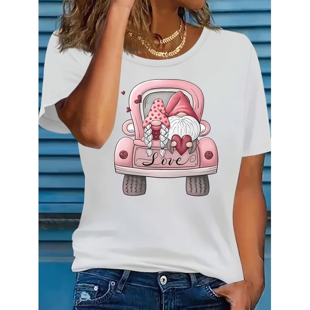 Camiseta informal con estampado de corazón de Cupido para mujer, cuello redondo, manga corta, suave, para adultos, hombres, mujeres, adolescentes, jóvenes y deportes.