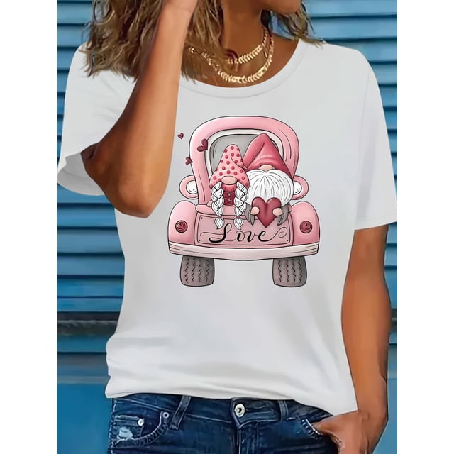 Effortless Style, Women's Cupid Heart Print T-Shirt - Casual Crew Neck, Short Sleeve, Soft Tee Tee For Adult, Men, Women, Teen, Teenager, Adolescent, Youth