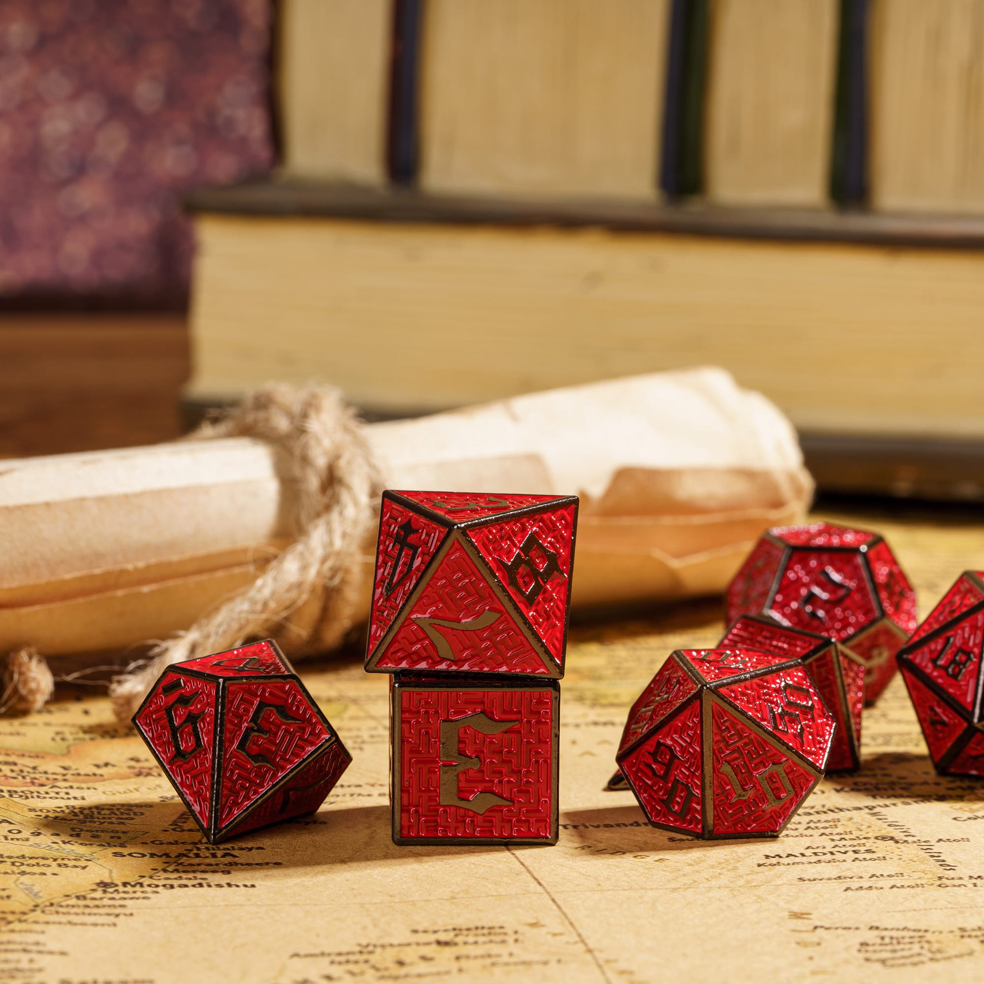 Cusdie 7-Die Metal DND Dice Set, Maze Design Metal Polyhedral D&D Dice Set for DND Dungeons and Dragons TTRPG Role Playing Games