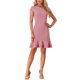 thumbnail image 2 of Vestido de mujer con mangas cortas, cuello redondo, con volantes en la parte inferior, por encima de la rodilla, color rosa oscuro, 2 of 6