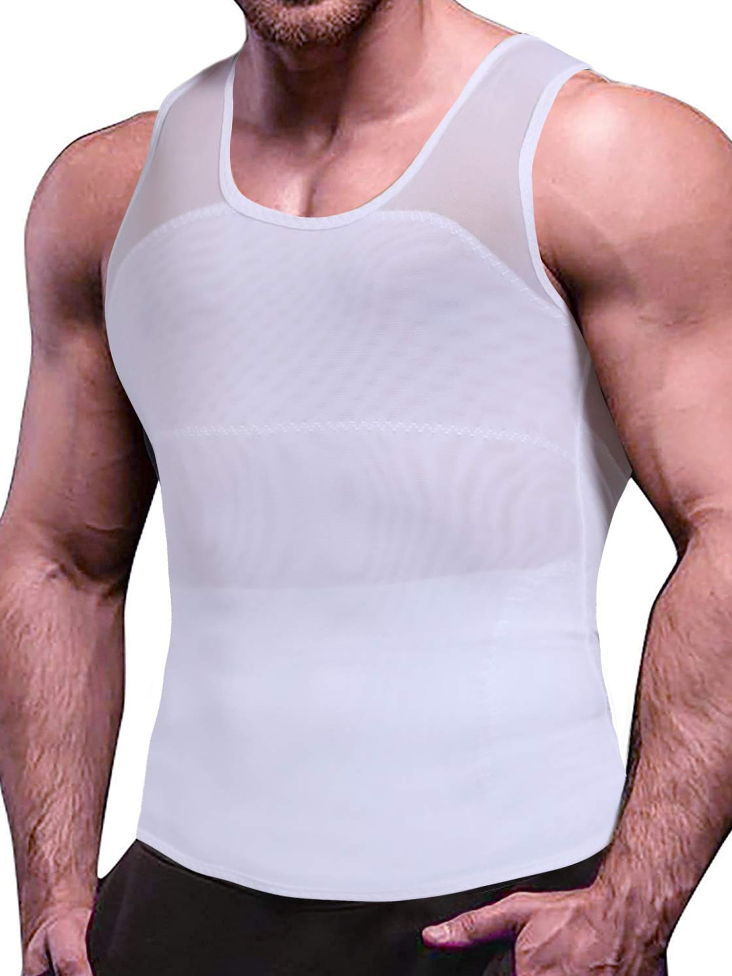 MISS MOLY Compression Shirts for Men Slimming Shirt Body Shaper Vest to Hide Gynecomastia Moobs Base Layer Tank Tops 