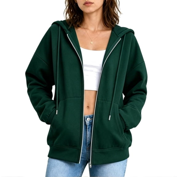 Enjoytime Zip Up Hoodie Women Solid Color Long Sleeve Sweatshirt Lightweight Casual Fall Warm Jacket Winter Clothing