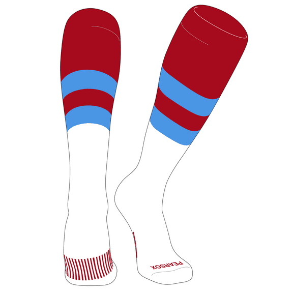 PEAR SOX Striped OTC Baseball, Softball, Football Socks (D) Red, Sky Blue, White (XS)