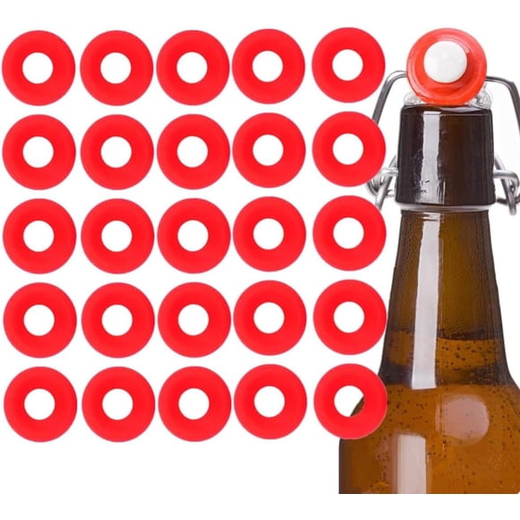 25Pcs Grolsch Gaskets for Swing Flip Top Bottles Silicone Red Soft Leak-Proof Seals Replacement for Home Brew Beer Bottles and Soda Bottles