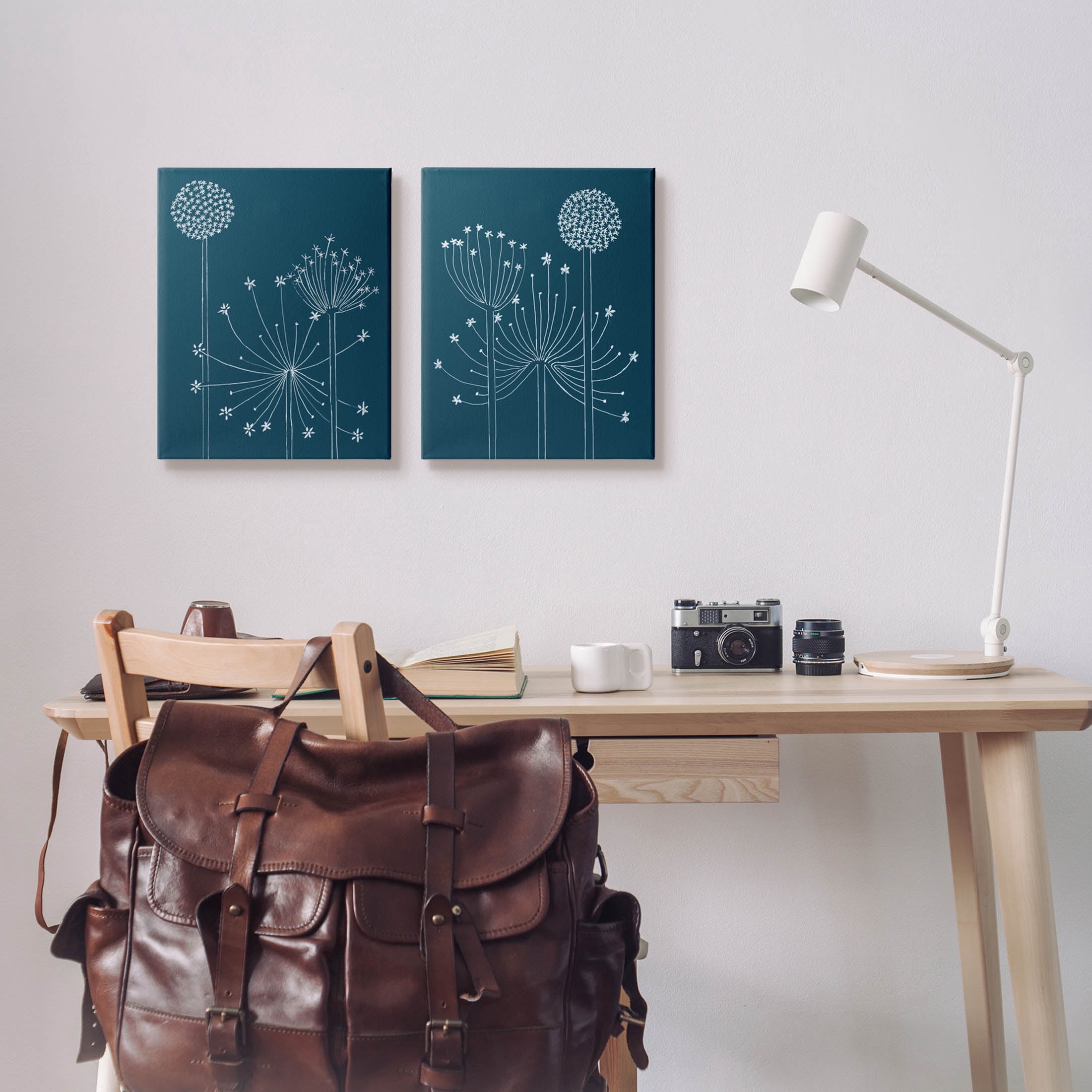 Stupell Industries Blooming Dandelions Line Drawing Graphic Art Gallery Wrapped Canvas Print Wall Art, Set of 2, Design by Alicia Longley