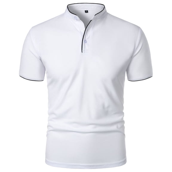 WREESH Men's Button-Up Henley Shirts Short Sleeve Solid Color Shirt with Stand Up Collar a Comfortable 3-Button Casual Top White