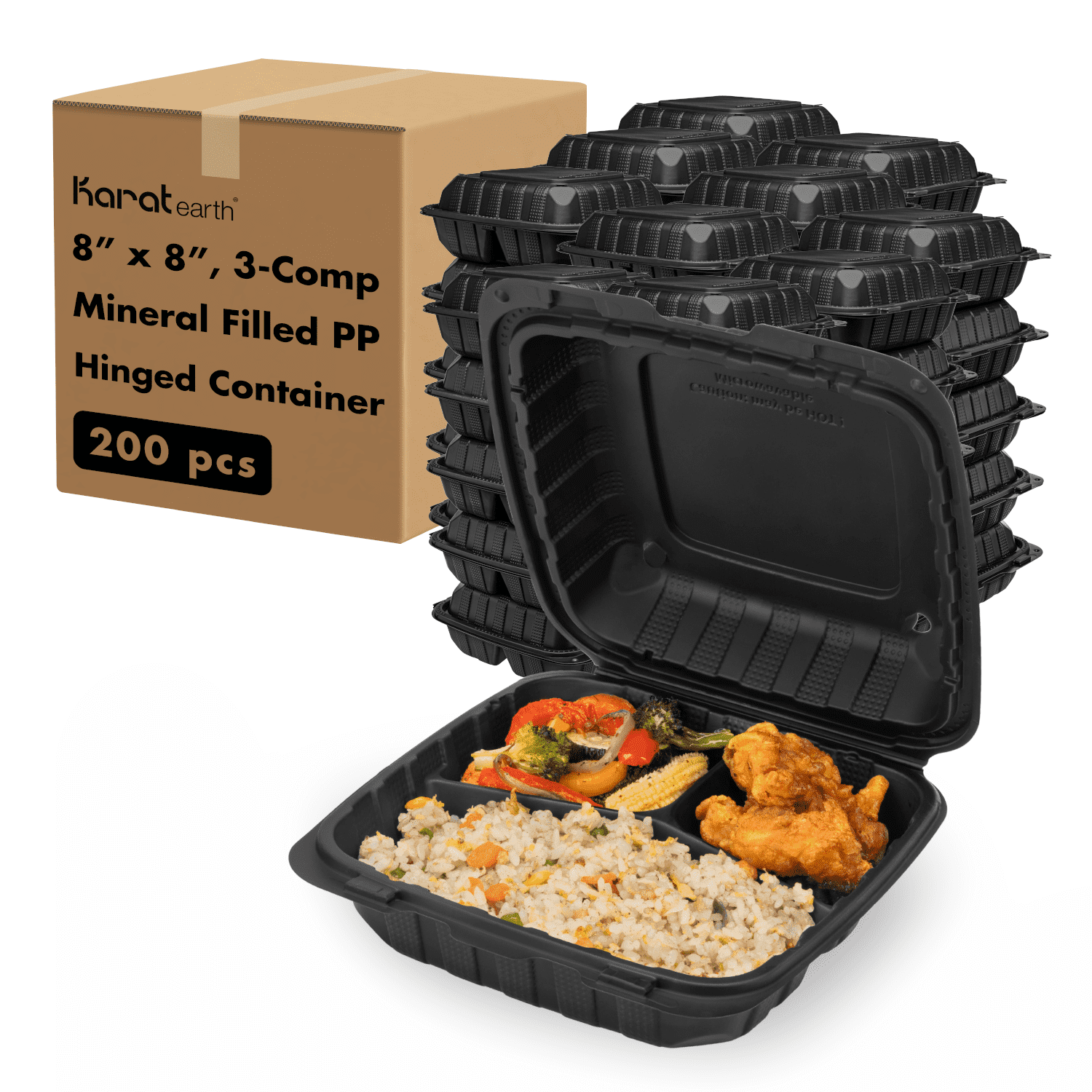 Karat Earth [400pcs - 6x6] Mineral Filled PP Hinged Container, 1