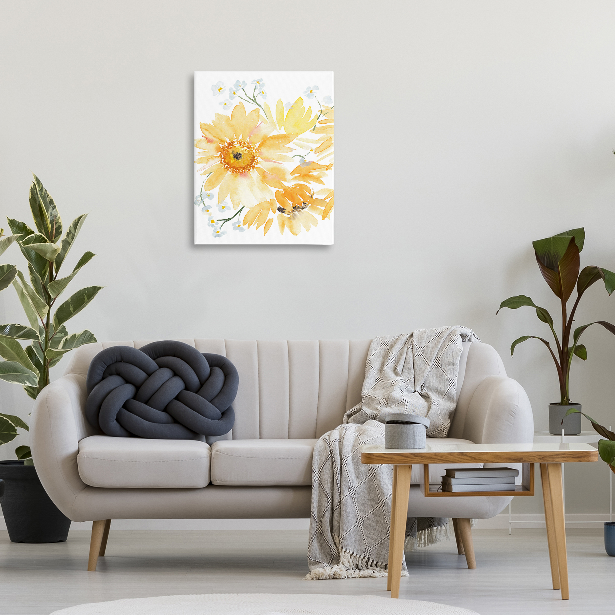 Stupell Industries Yellow Brushed Flowers Botanical & Floral Painting Gallery Wrapped Canvas Art Print Wall Art, 24 x 30