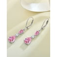 thumbnail image 4 of PYNZY 925 Sterling Silver Teardrop Earrings with 7x9MM Created Pink Tourmaline Birthstones, Dangle Earrings with Leverback for Women Jewelry Gifts, 4 of 6