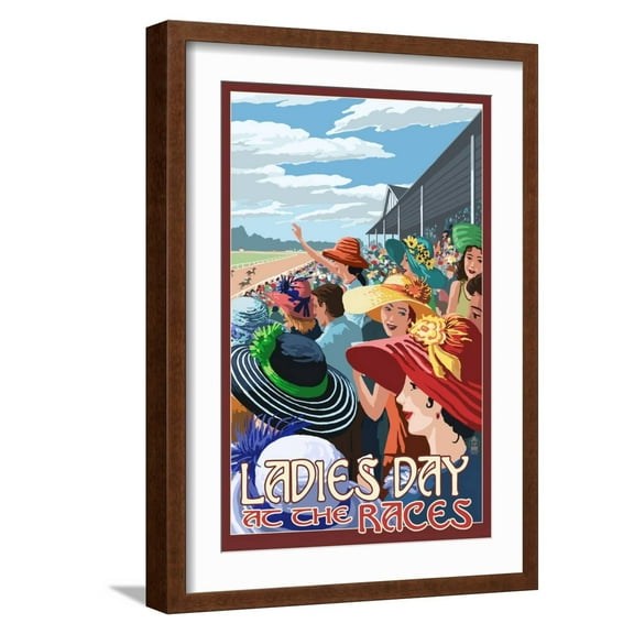 Art.com Kentucky - Ladies Day at the Track Horse Racing Art Print by Lantern Press, Brown Frame Wall Art, 17" x 23"