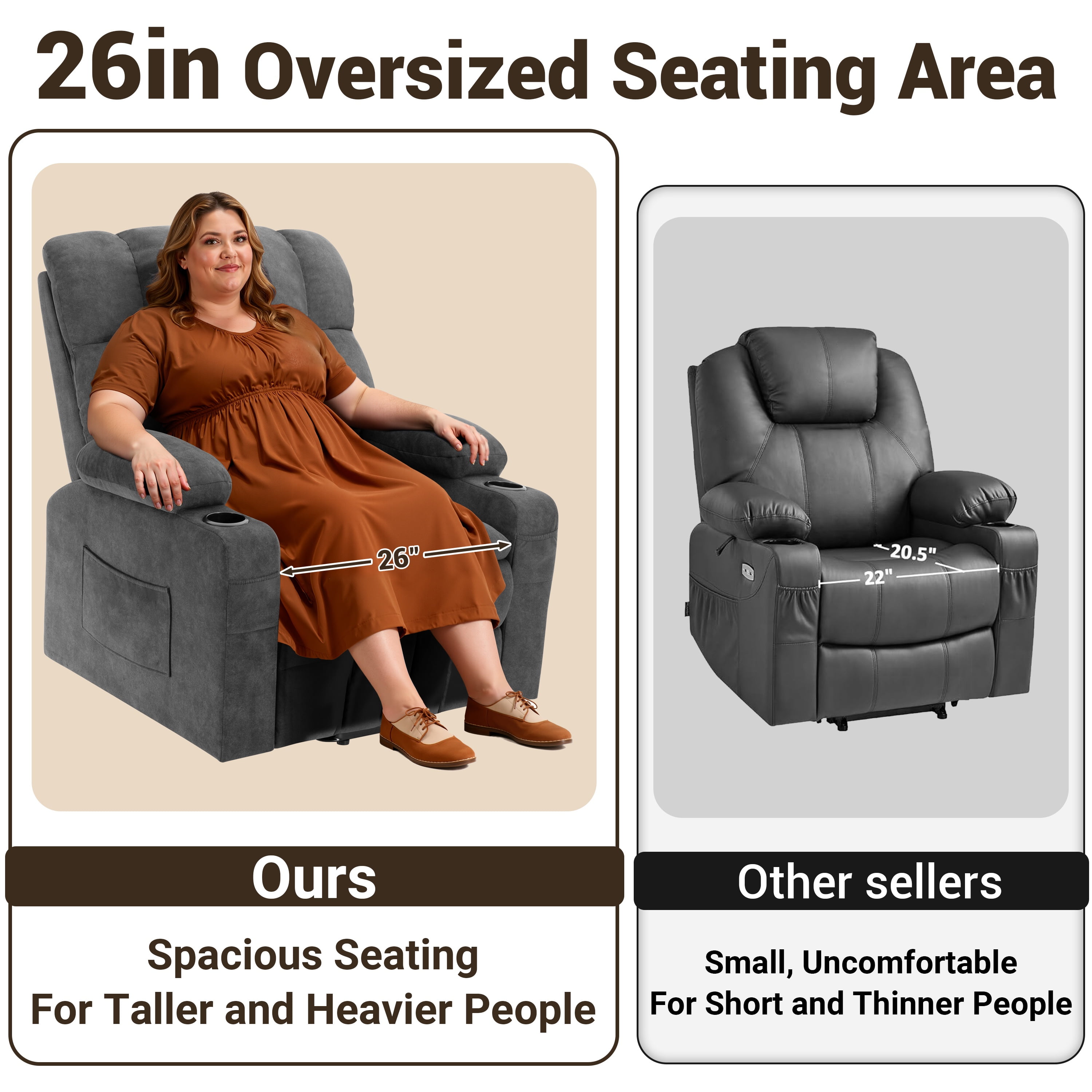 Oversized Power Lift Recliner Chair with Massage and Heat for Elderly, UHOMEPRO Large Wide Seat Recliners for Big and Tall, Safety Motion Reclining Mechanism with Cup Holders and USB, Gray