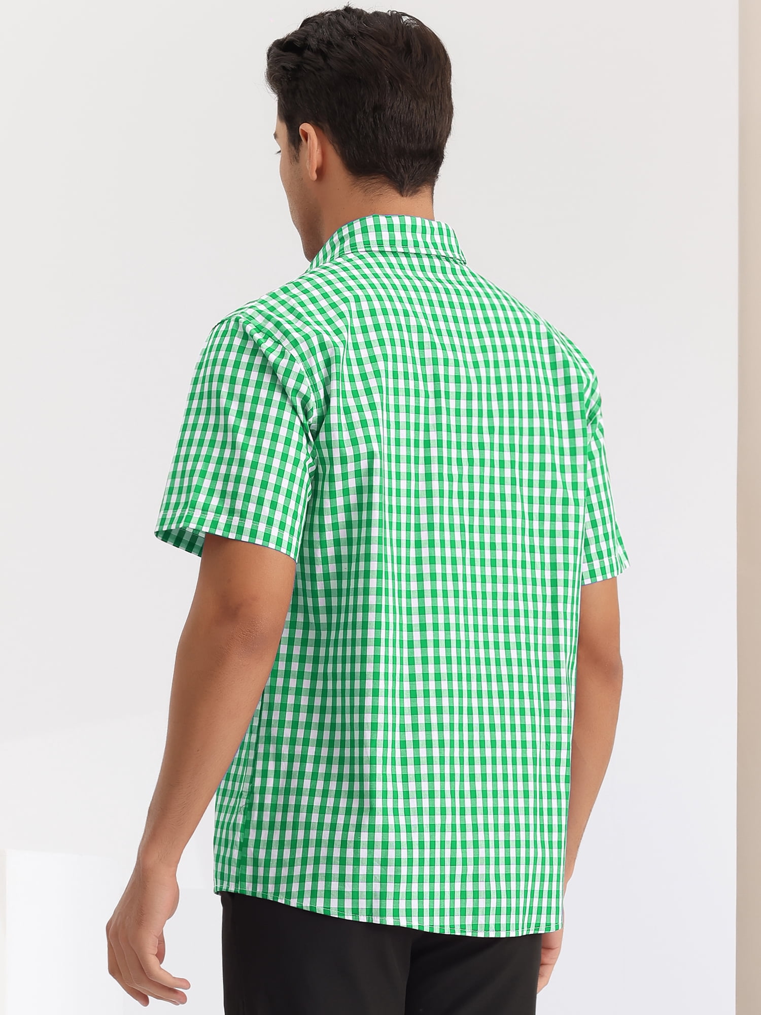 DARING DIVA Men's Checked Short Sleeves Button Plaid Tartan Dress Shirt S Green