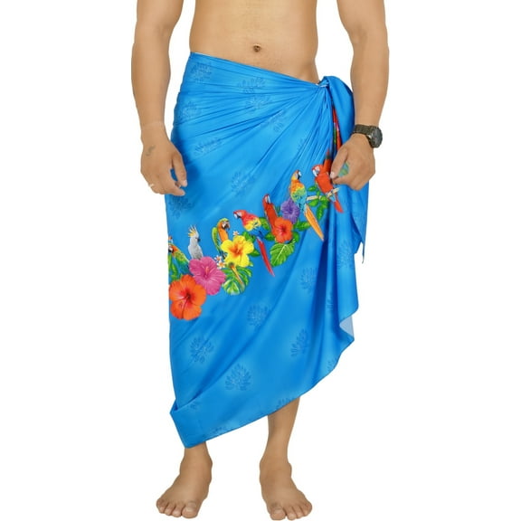 HAPPY BAY Men's Pareo Regular Holiday Sarong Long Beach Wrap One Size Admiral, Cockatoo Summer Vacation Party
