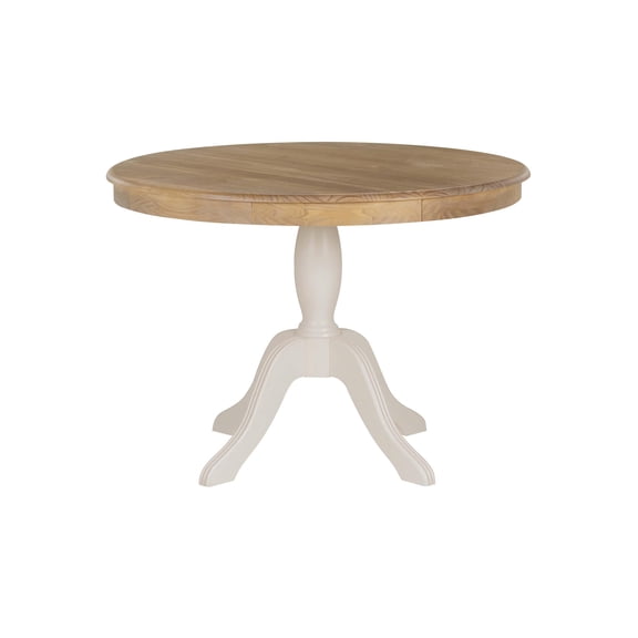 Linon Troyin 2 Tone Round Pedestal Dining Table in Natural and White Solid Wood