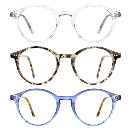 TIJN Blue Light Blocking Glasses Round Frame Plastic Computer UV Protection Lens 3 Pack