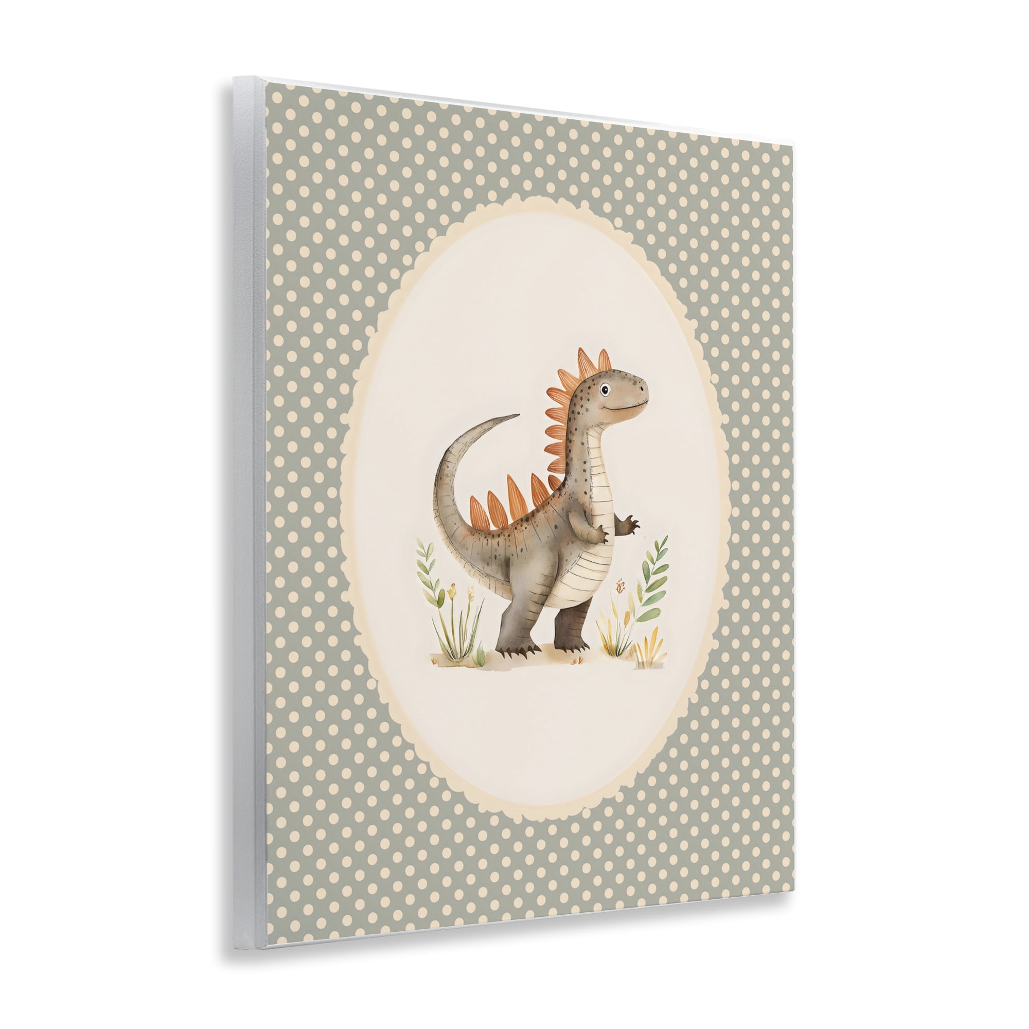Stupell Industries Watercolor Dinosaur Polka Dot Border Wall Plaque Art, design by LSR Design Studio