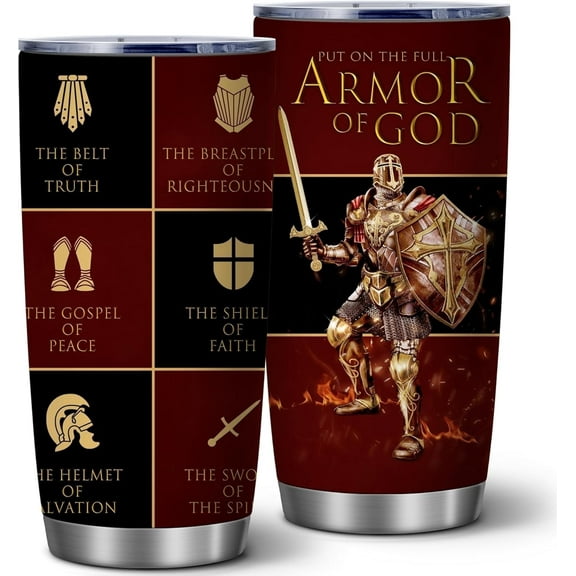 Pastor Appreciation Gifts,Put The Full Armor Of God,20 Oz Insulated Stainless Steel Tumbler,Gift for Priest Men Women Friends,1 Pcs