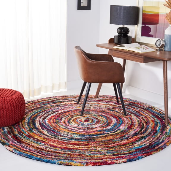 Safavieh Fiesta Lacklan Geometric Shag Area Rug, Multi, 6'7" x 6'7" Round