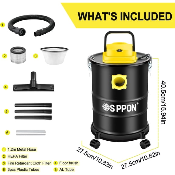 Ash Vacuum Cleaner - 4 Gallon, Corded Electric, HEPA Filter, For Fireplaces & Pellet Stoves