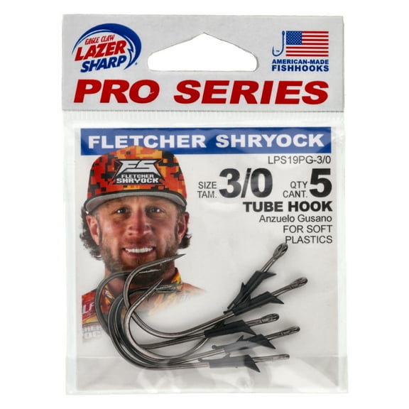 Lazer Sharp Pro Series Wide Gap Tube Hook – Molded Keeper – Size 3/0 - 5 Pack – Black