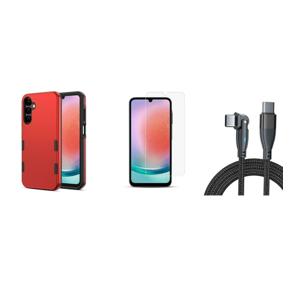 Echelon Bravo Series Phone Case for Samsung Galaxy A15 5G with Slim Shockproof Protective Armor Rugged Anti-Drop Cover, Tempered Glass Screen Protector, 60W USB C Cable (Red)