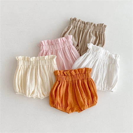 Girls Shorts Childrens Puff Shorts Elastic Waist Diaper Change Beige 18-24M