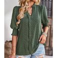 thumbnail image 2 of Blusa de media manga con farol para mujer, cuello en V, camisas fluidas, color puro, informal, lindo punto, 2 of 6
