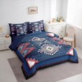 thumbnail image 3 of Homewish Tribal Aztec Adult Bedding Comforter Set 7pcs, Navy Triangle Abstract Queen Bedding Sets, Western Hippie Bohemian Reversible Queen Sheet Sets, Ultra Soft Bedroom Decor, 3 of 7