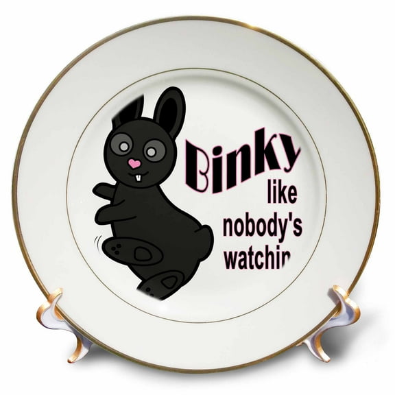 3dRose, Binky Like Nobodys Watching Cute Rabbit, 8 inch Porcelain Plate