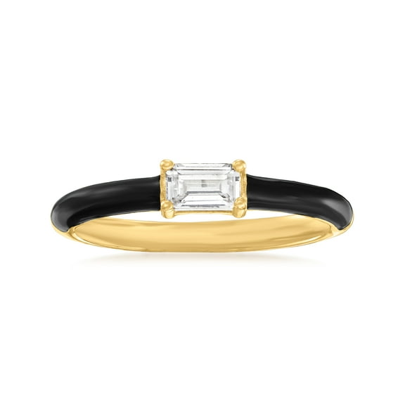 Ross-Simons Italian .30 Carat CZ and Black Enamel Ring in 18kt Gold Over Sterling, Women's, Adult