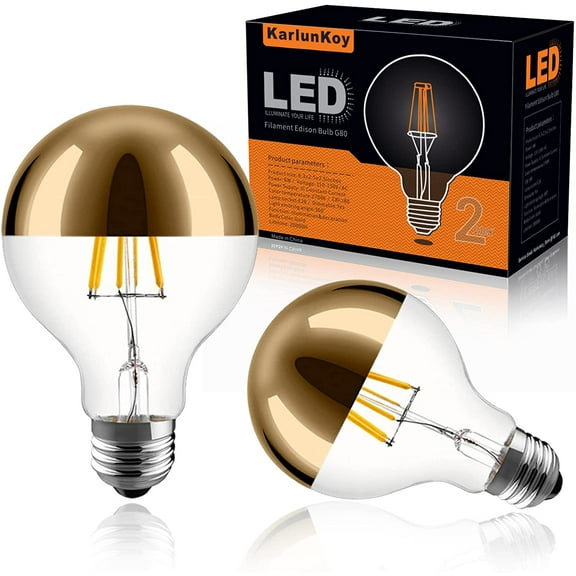 Half Chrome Light Bulb 6W 60W Equivalent Dimmable LED Edison Bulb G80/G25 Globe