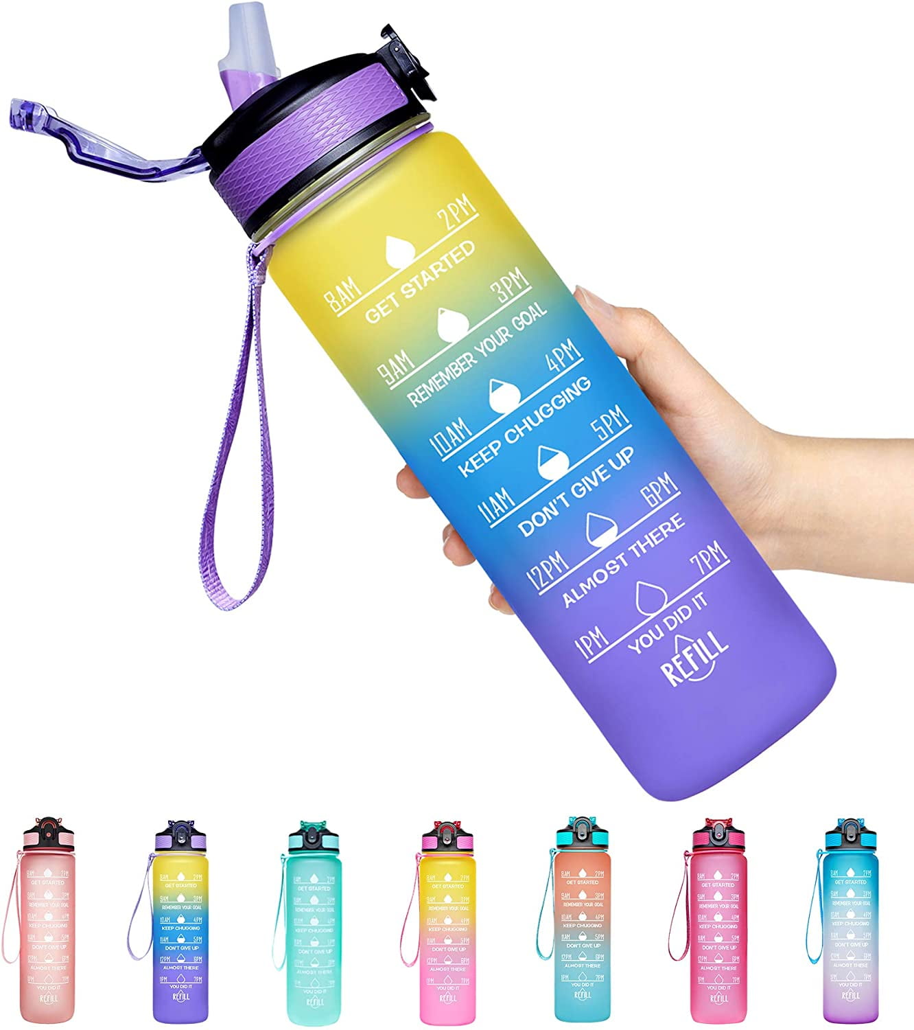 SDJMa Water Bottle With Times To Drink - 3.7L Water Bottle With Straw -  Water Jug - Motivational Water Bottle - Large Water Bottle - Sports Water