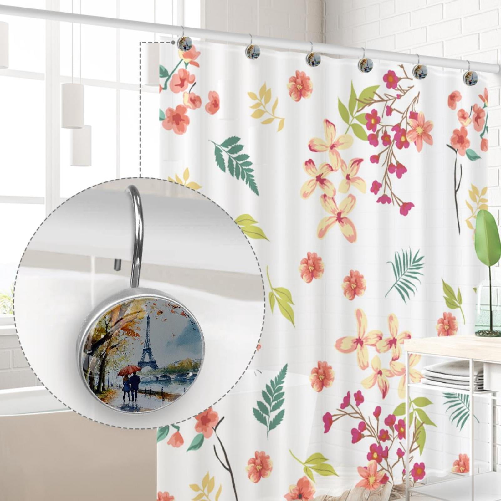 Youngers Pairs Tower Shower Curtain Hooks Round Crystal Glass, Set of 12 Shower Curtain Rings - Shower Hooks for Curtain Shower Rings
