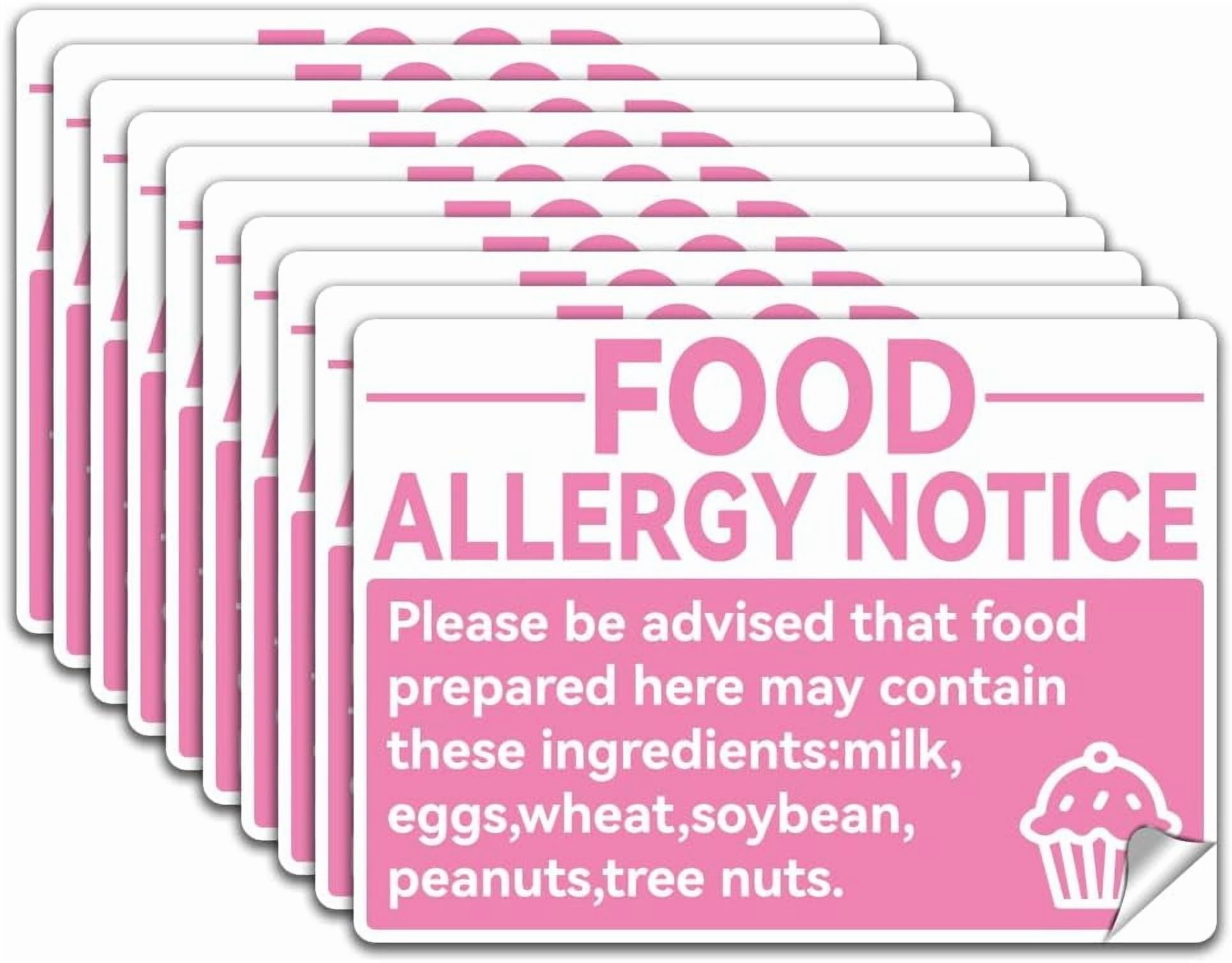 10Pcs Food Allergy Warning Label Decal Sticker PVC Pink Allergy