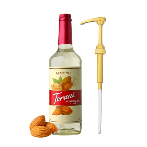 Torani Puremade Almond Flavouring Syrup, 25.4 fl oz Glass Bottle   Gold Pump