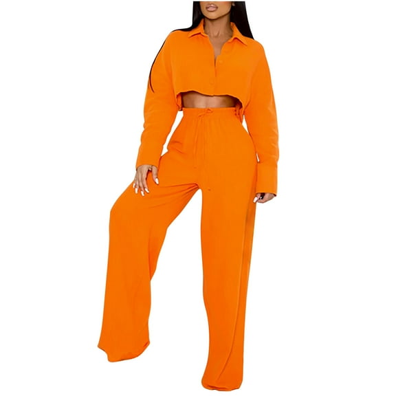 biudgviw Womens 2 Piece Outfits Casual V Neck Long Sleeve Cropped Pullover Tops Solid Color Long Pants Comfy Sets